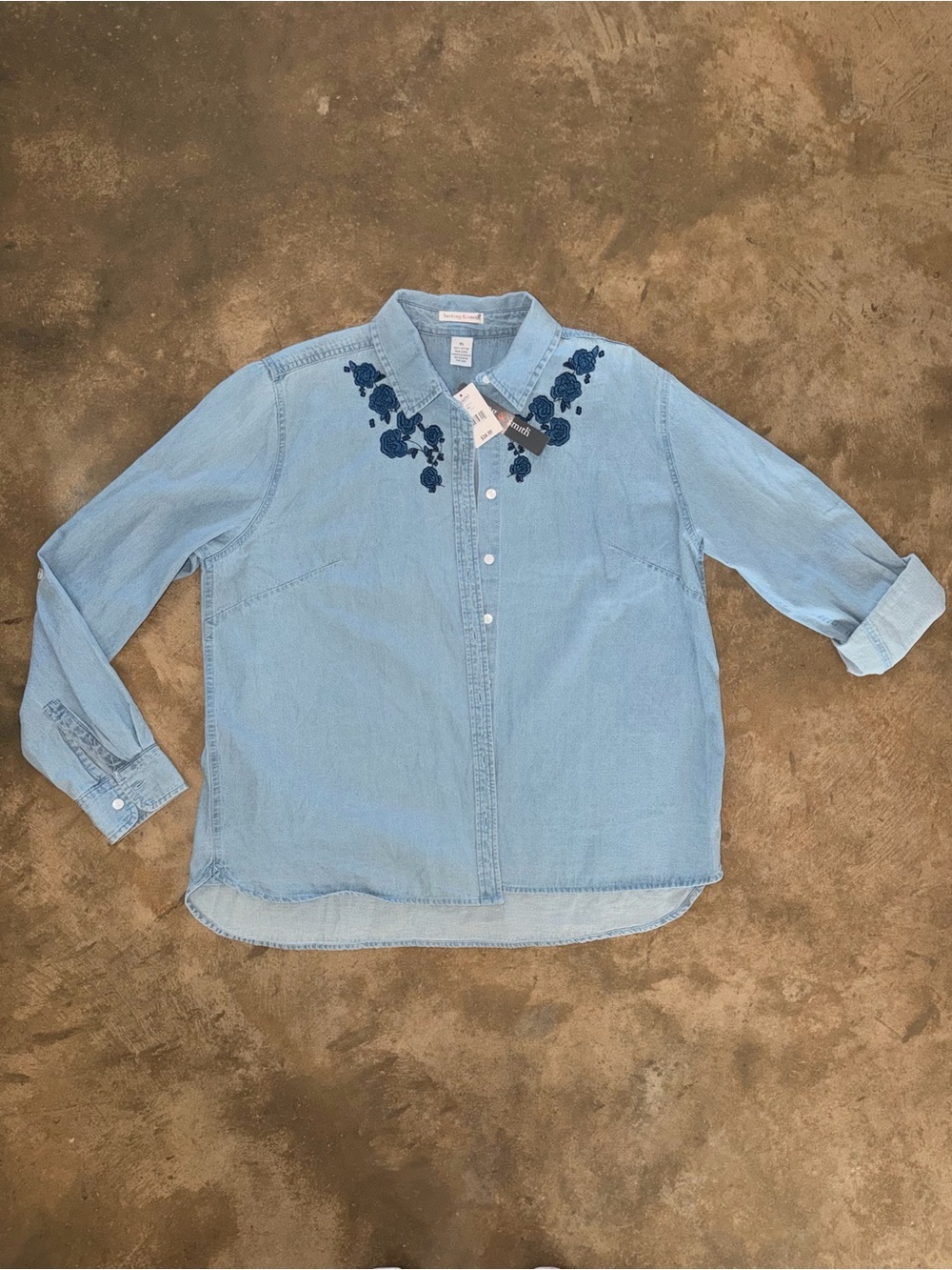 NWT Hasting & Smith Embroidered Denim Button Up Shirt XL Pumpkin Patch Fall - Picture 5 of 9